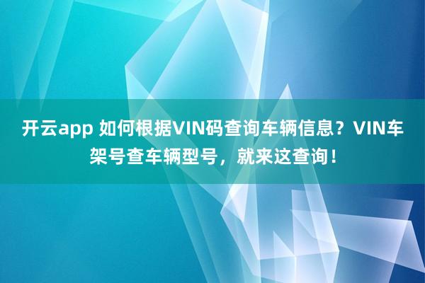 开云app 如何根据VIN码查询车辆信息?VIN车架号查车辆型号,就来这查询!